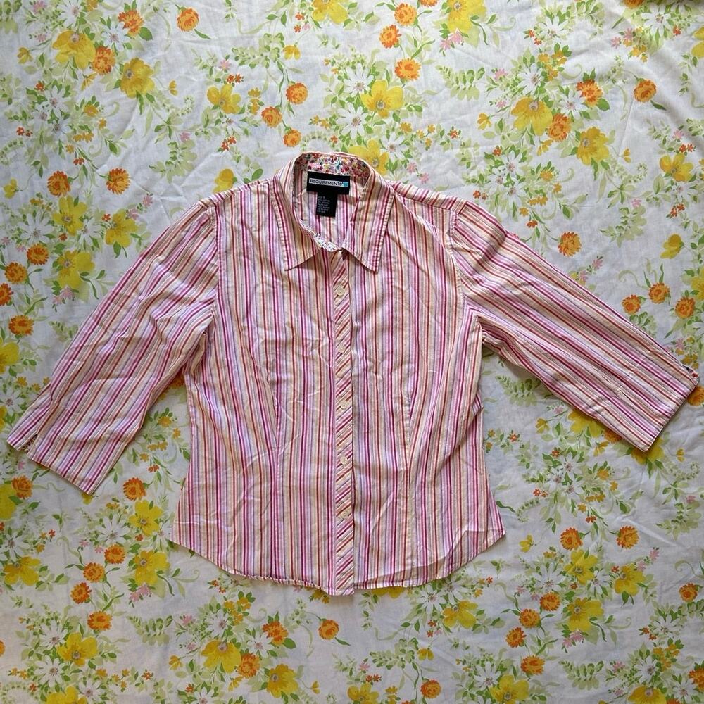 Vintage 90s pink pinstripe button up collared top